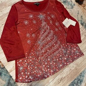 Onque Casuals Red Sparkle Long Sleeve Top